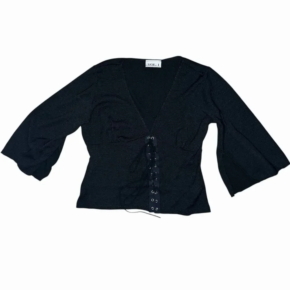 Vol 1 Y2K V-Neck Lace Up Top Size M - Picture 1 of 6